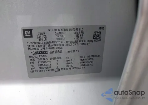 2017 Chevrolet Tahoe K1500 Lt из США, поврежденный, VIN 1GNSKBKC7HR118244